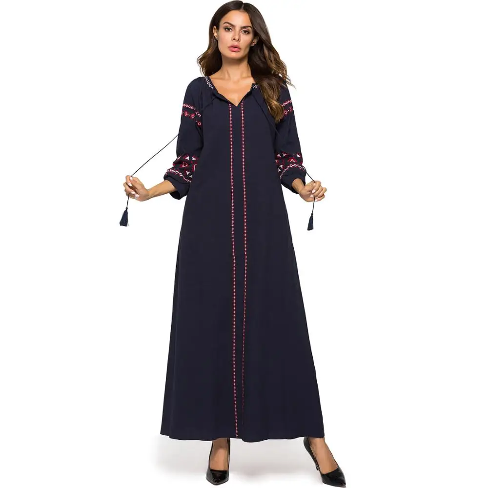 Женское длинное платье с вышивкой Abaya этнические вечерние Макси Платья на