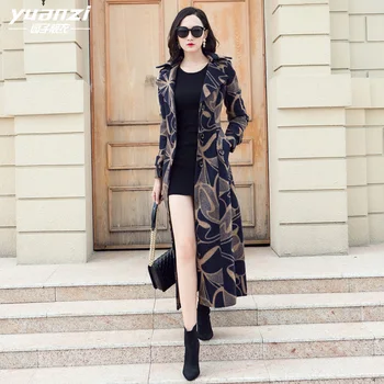 

Brand Design Womens Winter Coats 2019 New Printing Wool Coat Suit Collar Single-breasted Slim Plus Size Long Wool Blends Outwear
