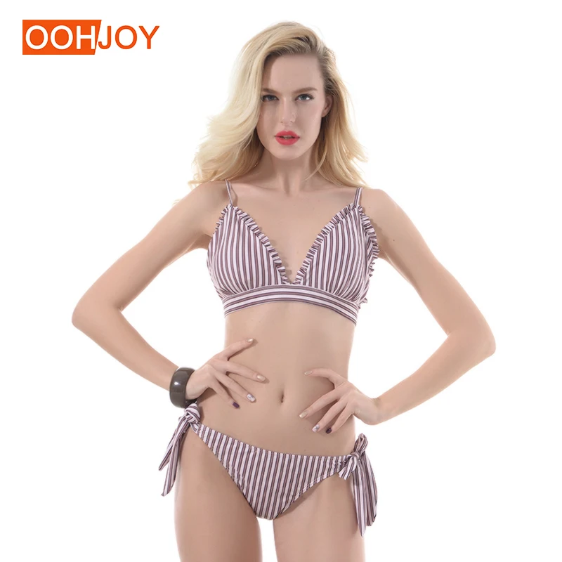 

2018 New Stripe Lovely Bikini Women Swimsuit Slim Backless Swimwear S-XL Low Waist Trikini Girl Bathiing Suit Summer Beachwear