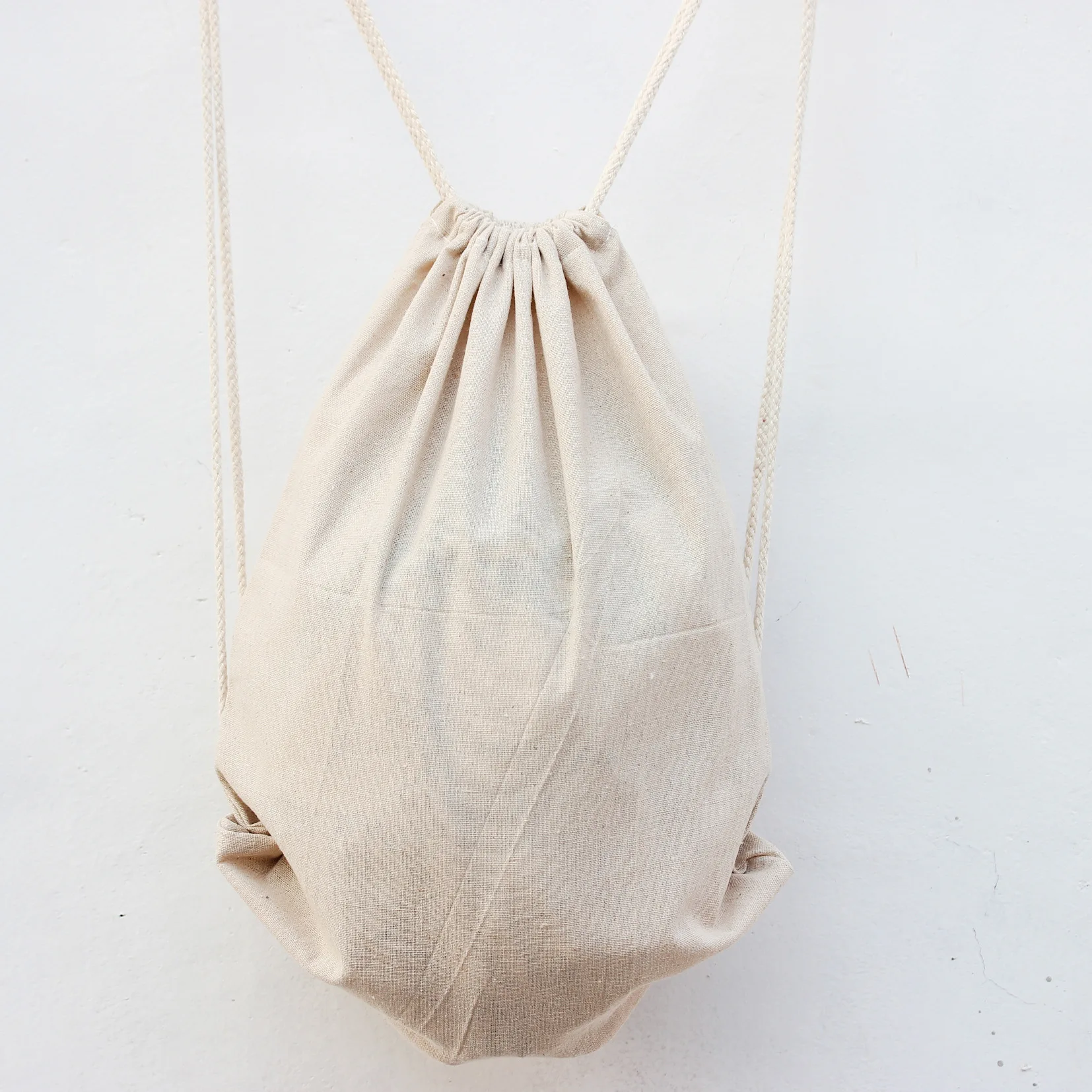 Wholesale 100 Cotton Linen Drawstring Backpack Plain Cotton Bag Custom