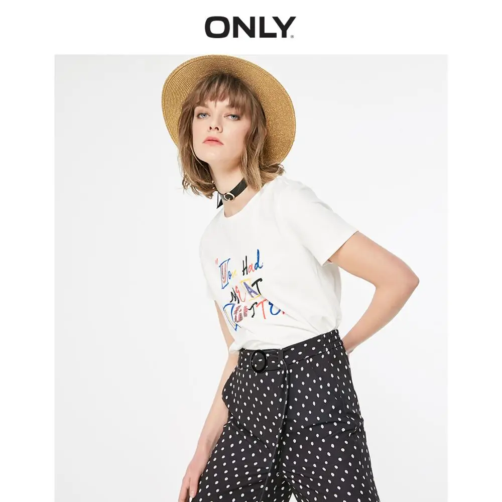 

ONLY 2019 Spring Summer Women's Loose Fit 100% Cotton Short-sleeved T-shirt |119201553