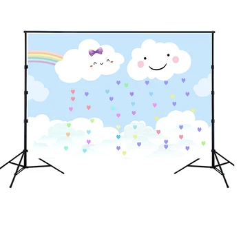 

HUAYI Cartoon Clouds Rainbow Cake Smash Decor backdrop Newborns girl baby shower Birthday Party Banner photo background w-2181