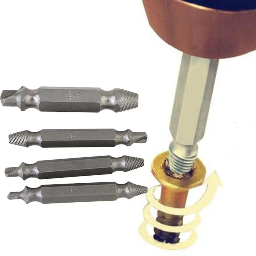 

4 Pcs/Set Screws Set Disassemble Out Screw Easy Carpentry Extractor Double Remove Screw Extractor drill bit Carbon Steel Drill