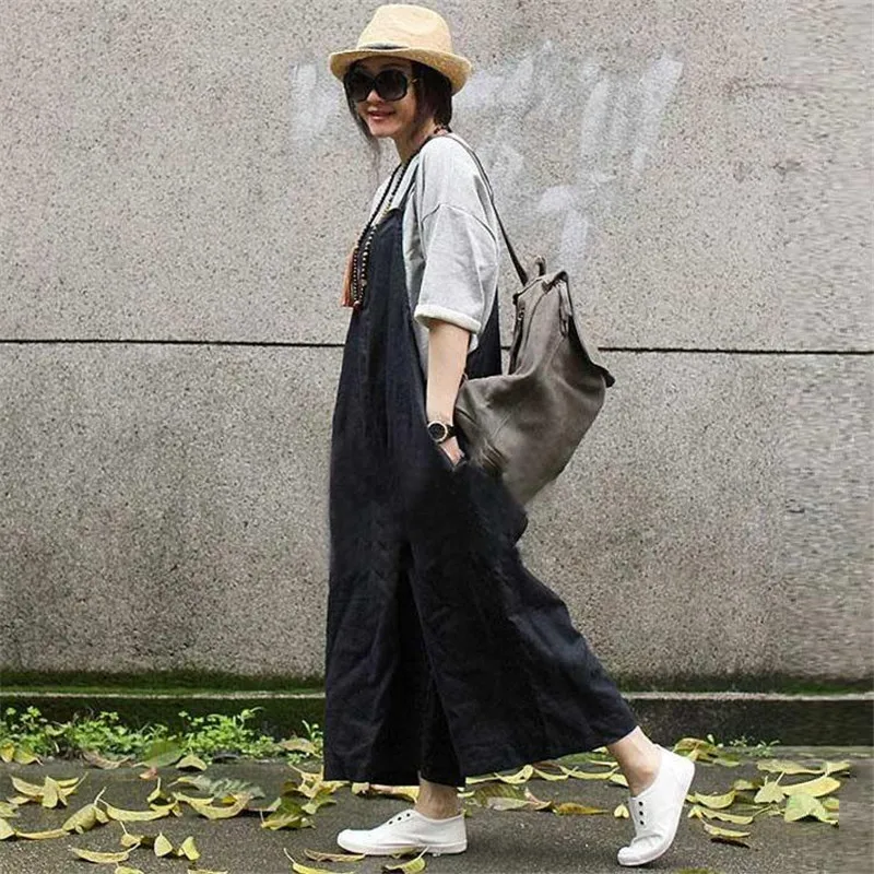 BUYKUD Casual Plus Size Women Solid Overall Loose Sleeveless Jumpsuits Backless Wide leg Pants Fashion 2018 New Linen Jumpsuits Jumpsuits and Playsuits