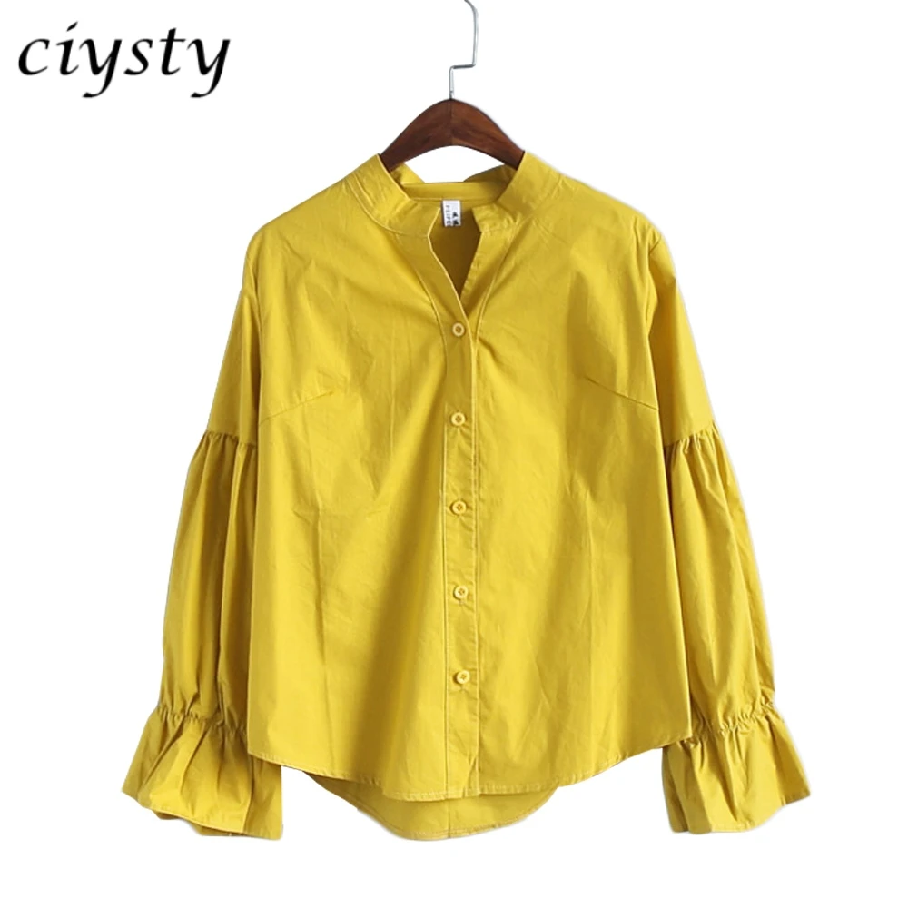 Ciysty Fashion Lantern Sleeved Broadcloth Pure Blouse