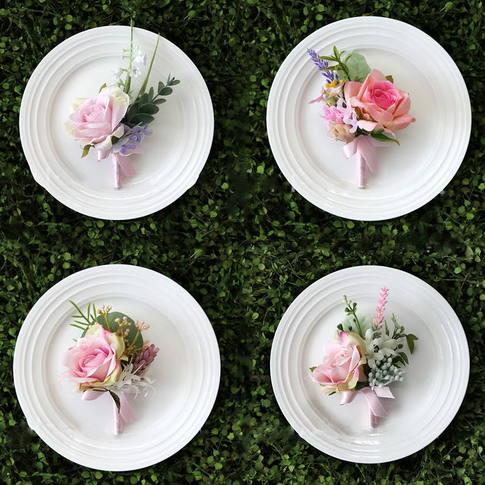 pink roses Cuff wrist corsages bracelet bridal boutonniere wedding flowers