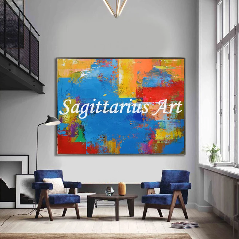 

Hand made high quality Fine Art Contemporary Abstract Modern Oil Paintings Canvas Blue Yellow Wall Art Home Decoration Fine Art