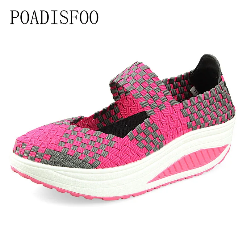 

POADISFOO 2018 Spring New Pure Handmade Shoes Korean Sports And Leisure Thick Platform Wedges Shake shoes.LCH-S8822