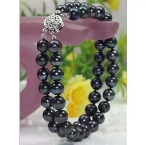 

Free shipping >>>>AAA+ 9-10MM NATURAL SOUTH SEA BLACK PEARLS BRACELET 7.5"-8