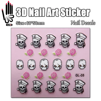 

1 Sheet 3D Nail Art Sticker GL05 Flower Skulls Design Nail Art Transfer Sticker Decal Sticker For Nail Art Decoration