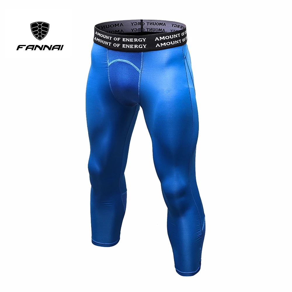 Men 3/4 Casual Pants Gym Leggings Running Sportswear Quick-dry Stretch Compression Tight Pants Push Size Fitness Clothing