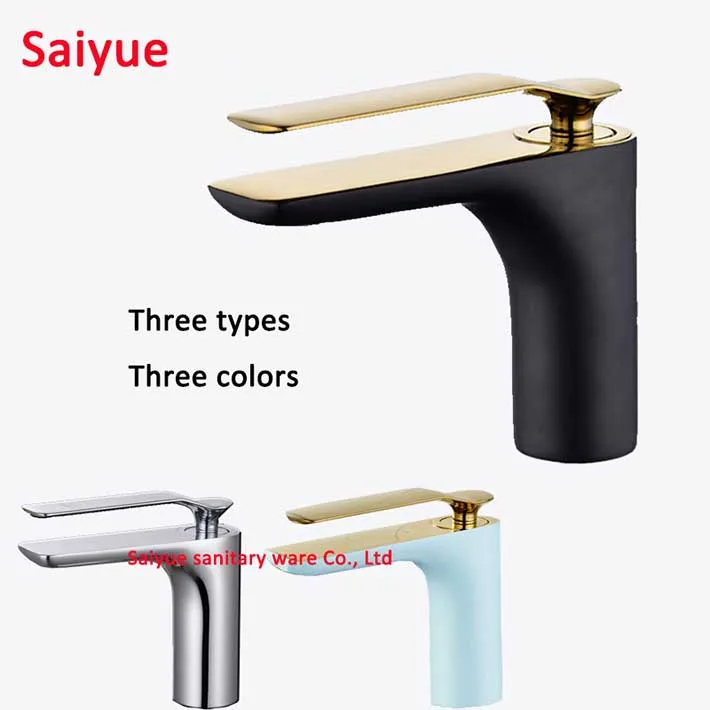 

New Brass Bathroom Deck Mounted Chrome/Balck white painting Solid water Mixer Taps Single Handle Basin sink salle de bain Faucet