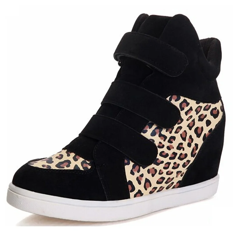 

Hot autumn winter women ankle boots fashion sexy leopard high top height increasing platform shoes  short boots botas