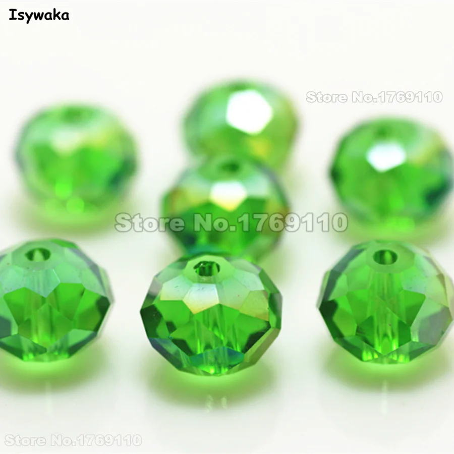 

Isywaka Deep Green AB Color 8*10mm 70pcs Rondelle Austria faceted Crystal Glass Beads Loose Spacer Round Bead for Jewelry Making