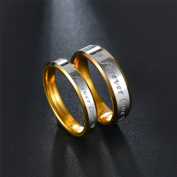 

RONGQING Forever Love ring Fashion 12pcs/pack wholesale Jewelry Stainless Steel Letter lovers Rings for Women man gift