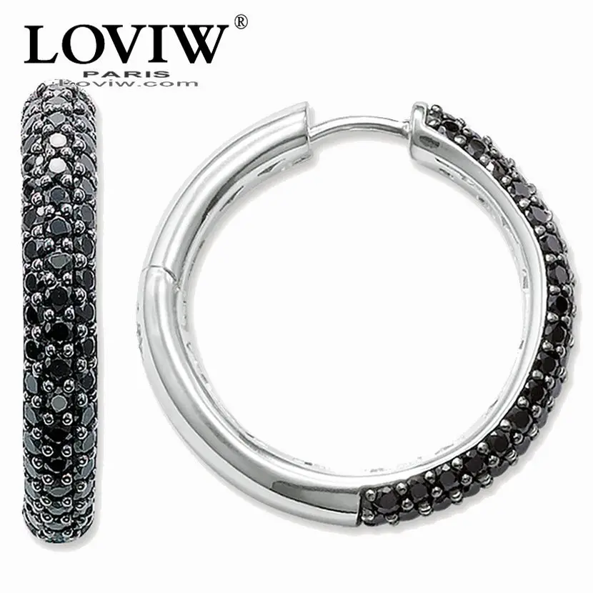Черные Висячие серьги-кольца, креольские серьги Thomas SABOR, новая мода, хорошее ювелирное изделие для женщин, Ts, подарок в 925 пробы, серебро