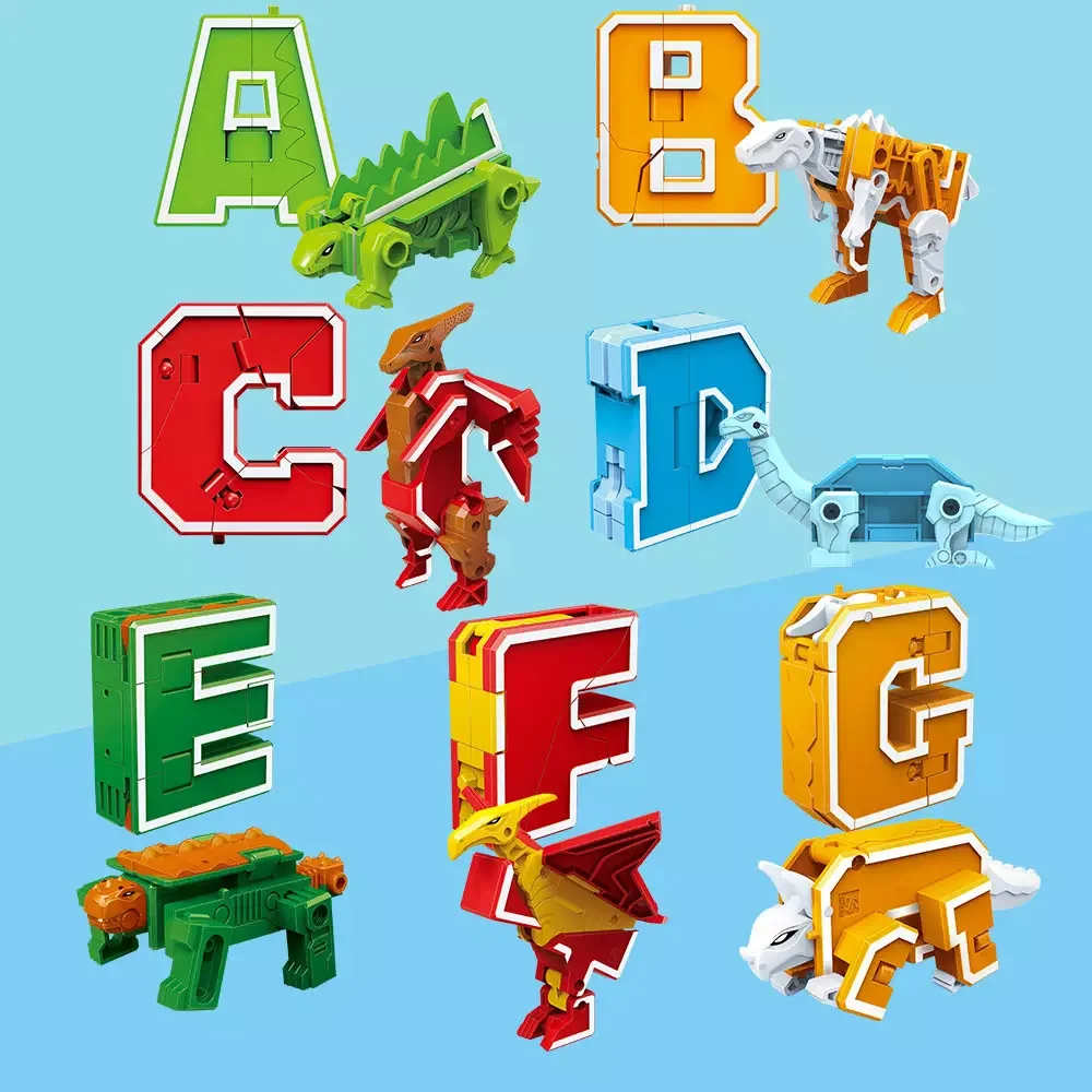26 English letter Transformation Alphabet Dinosaur Robot Animal Educational Action Figures font b Building b font