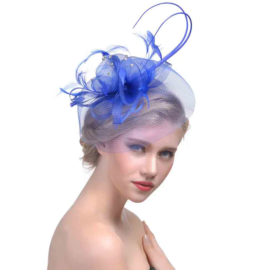 Женские темно-синие шляпы, Очаровательная шляпа, винтажная модная женская Свадебная вечеринка, элегантные шляпки, аксессуары для волос Docor - Цвет: Синий