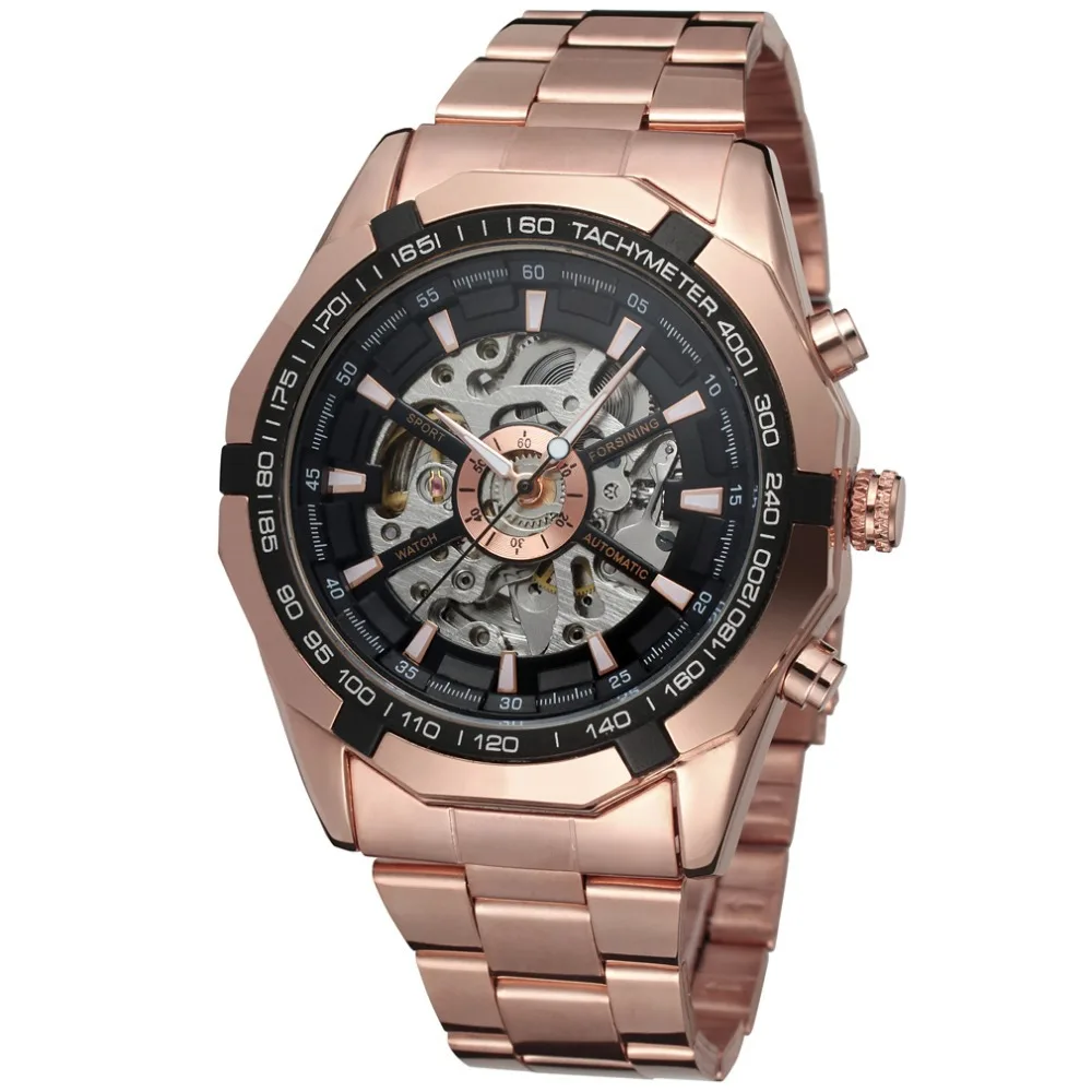 Forsining бренд серебро и золото Роскошные нержавеющая сталь водонепроницаемые мужские часы с скелетом прозрачные Механические Мужские наручные часы