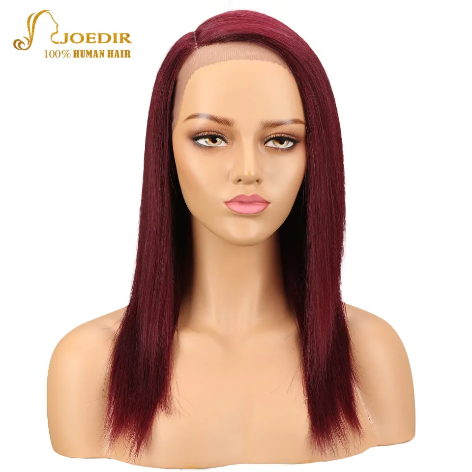 

Joedir Lace Front Wig Brazilian Straight Human Hair Wigs for Black Women With Baby Hair Silk Yaki Sleek Cut 99J Burgundy Color