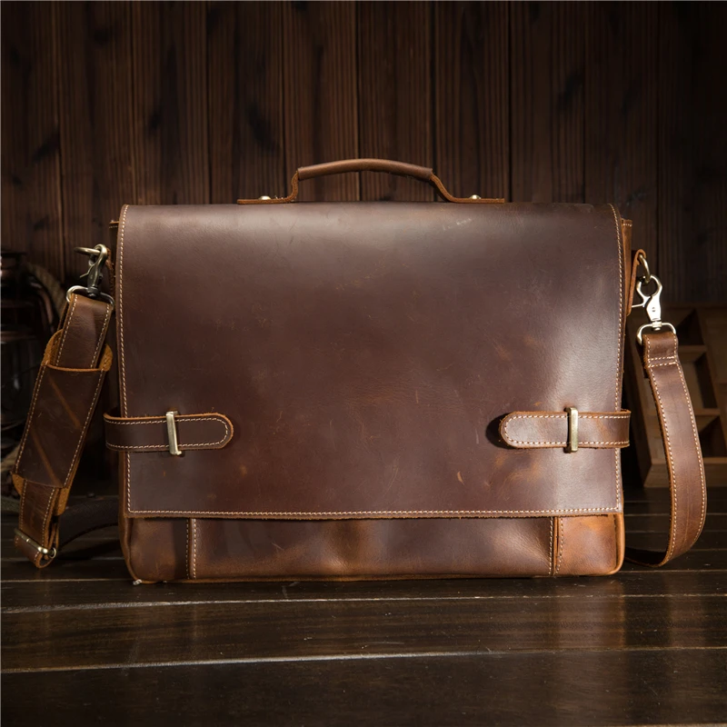 Men/'s Retro Genuine Leather Messenger Shoulder Laptop Case Briefcase Attache Bag