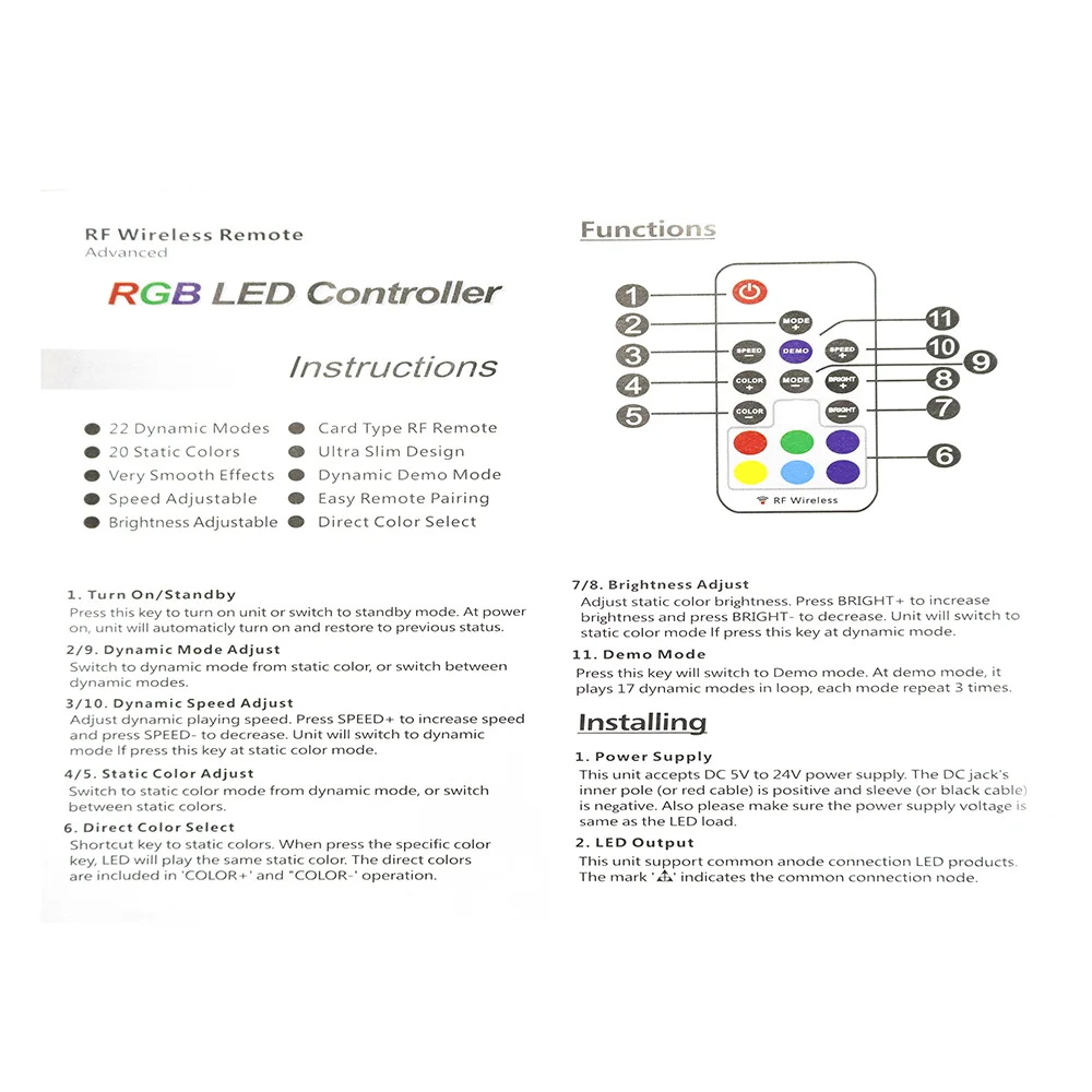 RGB контроллер для светодиодной ленты 5050 дюйма 12 А|Контролеры RGB| |