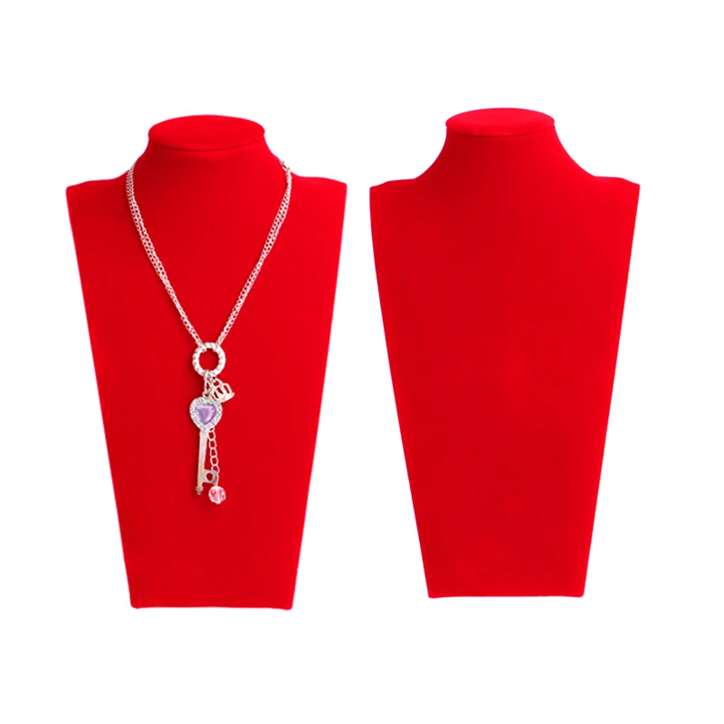 

JAVRICK Velvet Fabric Neck Props Jewelry Necklace Pendant Neck Model Display Stand Holder Red Color
