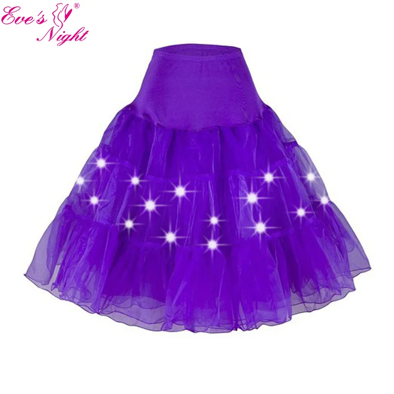 Led Lighting Party Dance Show Midi Tutu Skirt Women Festival Big Hem Mesh Pleated Petticoat Plus Size 3xl 4xl 5xl 6xl Dropship - Цвет: Purple