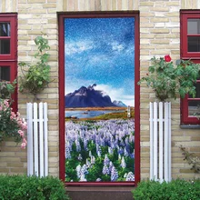 Starry Snow Mountain Lavender Creative Wall Door Stickers Bedroom Home Decoration Poster PVC Waterproof Sticker