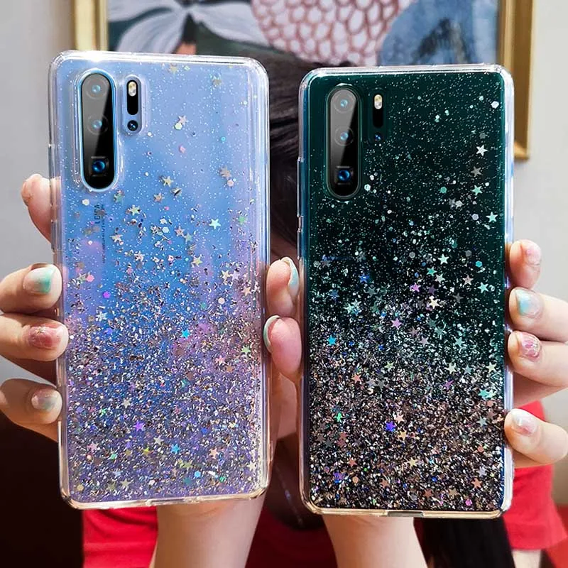 

For Huawei P30 Pro P20lite P9 P8 P10 selfie P smart Luxury Glitter star soft phone case Transparent back cover capa coque Fundas