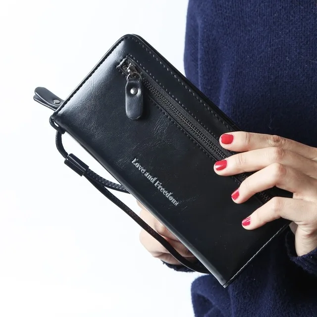 Модный женский клатч кошелек спилок кожаные кошельки женский длинный кошелек женский кошелек на молнии сумка для денег для iPhone 7 Plus - Цвет: Черный