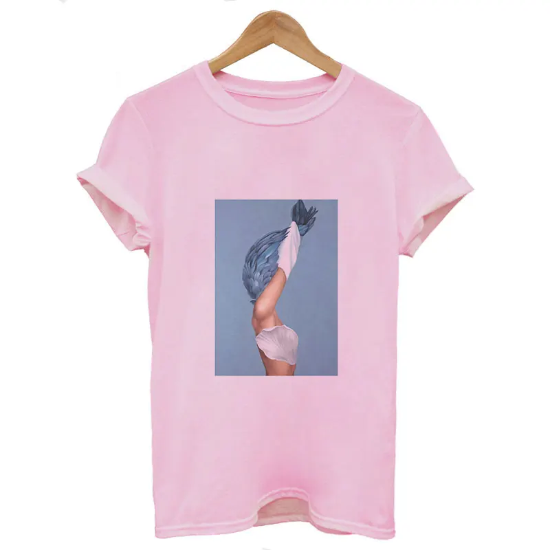 Новинка, Женский Топ Харадзюку с эстетическим художественным принтом, сексуальные футболки с цветочным принтом и коротким рукавом, летние топы, модные повседневные футболки Tumblr - Цвет: 1656-Pink
