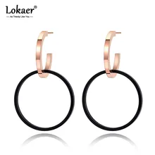 Lokaer OL стильные двойные круглые серьги из нержавеющей стали для женщин и девушек, трендовые вечерние серьги черного/розового золота, ювелирные изделия E19050