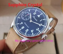 2016 new fashion 44mm PARNIS pilot black dial 6497/3600 Mechanical Hand Wind movement Sapphire Crystal men’s watch 63A