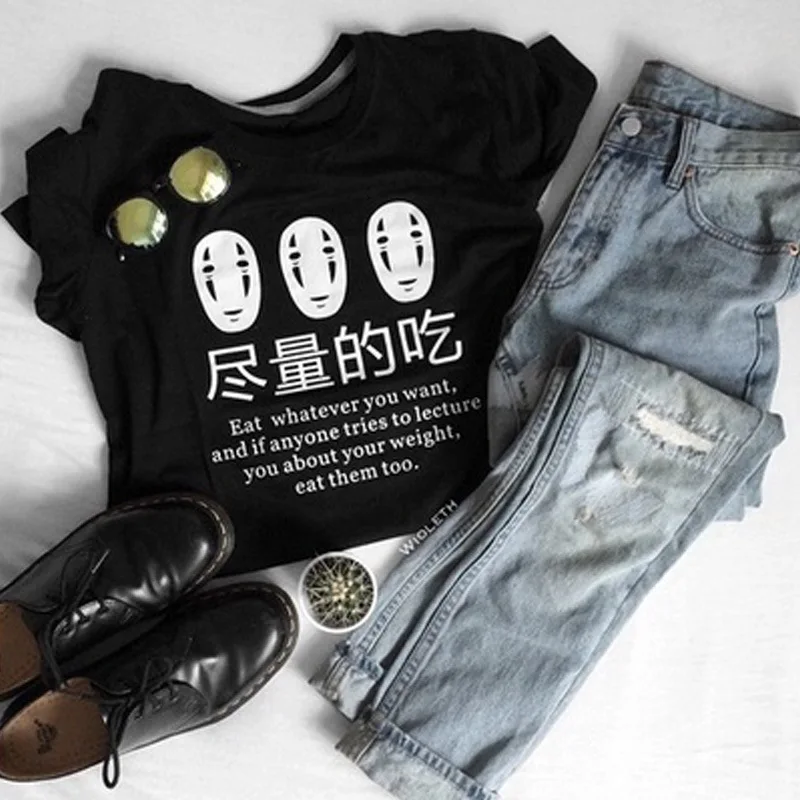 Women T Shirts Eat What You Want Letter Printed Harajuku
