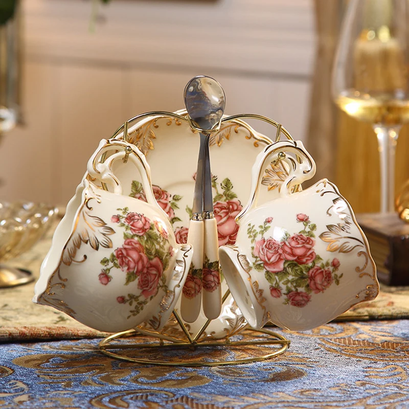 

Ceramic coffee cup set Golden plated European Style coffee cups tea cup Ceramic Coffee Cup and saucer Household drinkware