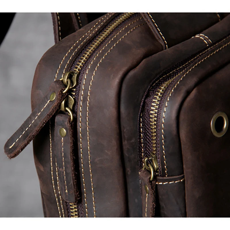 AETOO Retro head cowhide Large capacity men's mad horse leather shoulder crossbody bag