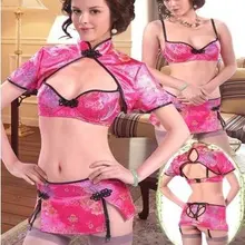 Сексуальное женское белье Красное Атласное QiPao Babydoll одежда для сна ночнушка 9057