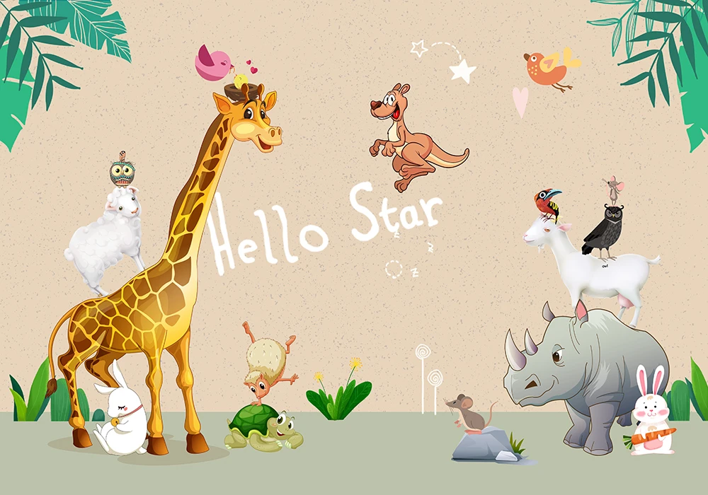 Custom 3d wallpaper cute cartoon animal children's room wall - healthy and environmentally friendly silk waterproof material Custom 3d wallpaper cute cartoon animal children's room wall - healthy and environmentally friendly silk waterproof material
