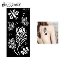 Цельнокроеное платье с хной татуировка трафаретов цветок бабочка пчелы Средства ухода за кожей Книги по искусству Краски для Для женщин хна рисунок татуировки трафарет пляжные s2122