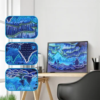 

Special Shaped Diamond Embroidery Blue Landscape Round Diamond Painting Scenic Pictures of Rhinestones Diamond Home Decoration