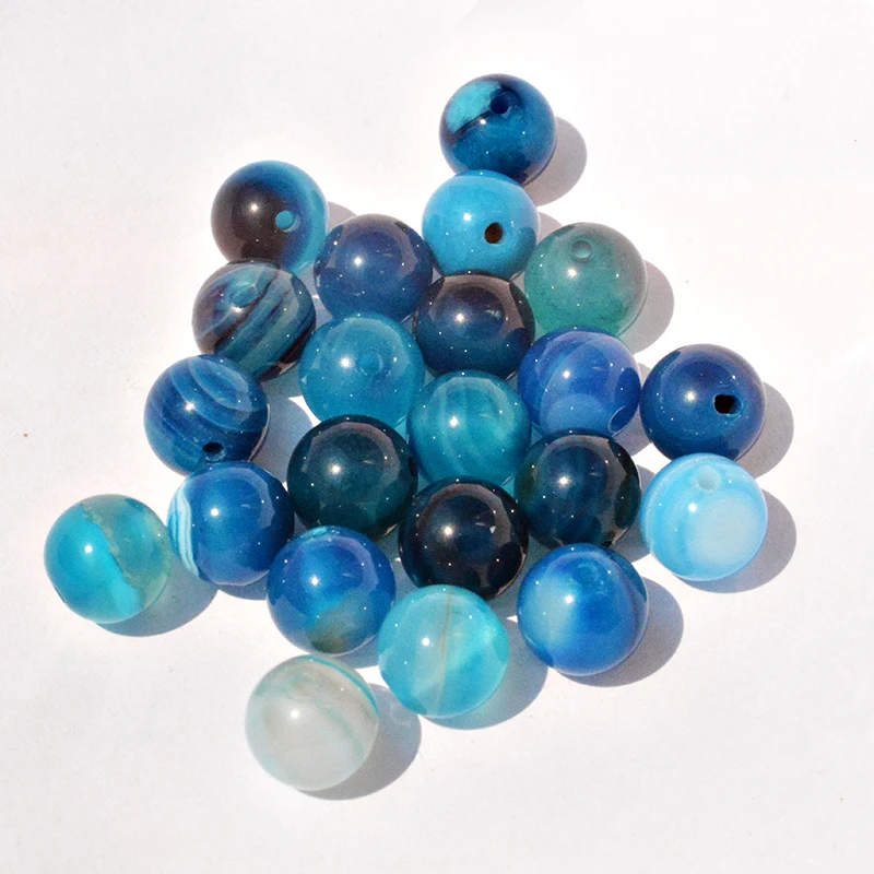 

FLTMRH Natural Peacock Blue Zircon Stripe Agates Round Loose Beads Pick Size For Jewelry Making