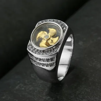 

BeUrSelf Men Rings Band Good Lucky Rotatable Windmill Zircon Micro Paved Copper Finger Ring Jewelry for Men Ring Dropshipping