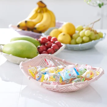 

Creative Plastic Imitation Rattan Storage Basket Fashion Home Living Room Kitchen Sundries Hollow Drain Storage Fruit Basket