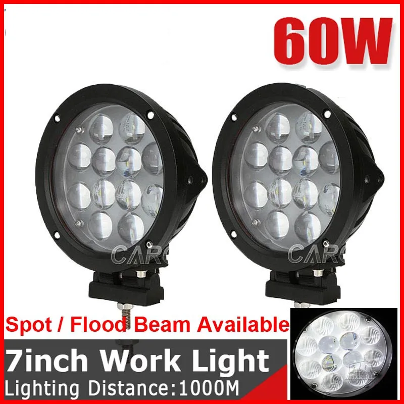 

DHL 2PCS 7" 60W CRE 12LED*5W Driving Work Light Offroad SUV ATV 4WD 4x4 Spot / Flood Beam 5100lm 1KM Distance Replace HID Black