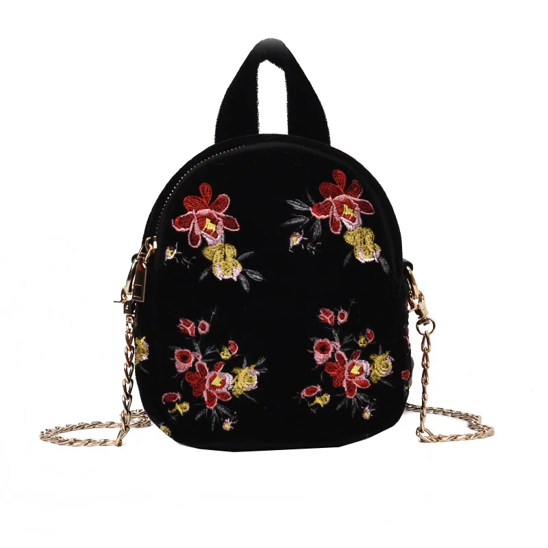

Spanish Mini Women Backpack Flower Velvet Corduroy Daily Girls Backpack Dual use Gold Chains Messenger Shoulder Bag Bolsa Female