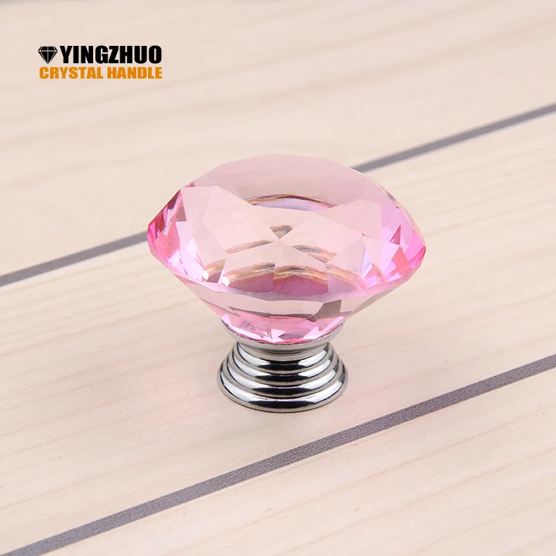 1pack/10 Pcs 40mm Pink Diamond Shape Crystal Glass Drawer Knobs