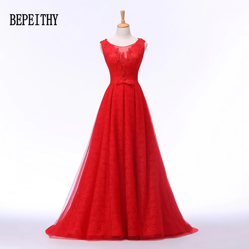 BEPEITHY Robe de soiree/Новое поступление, Длинное Красное элегантное вечернее платье с бантом и бисером, романтические торжественные платья