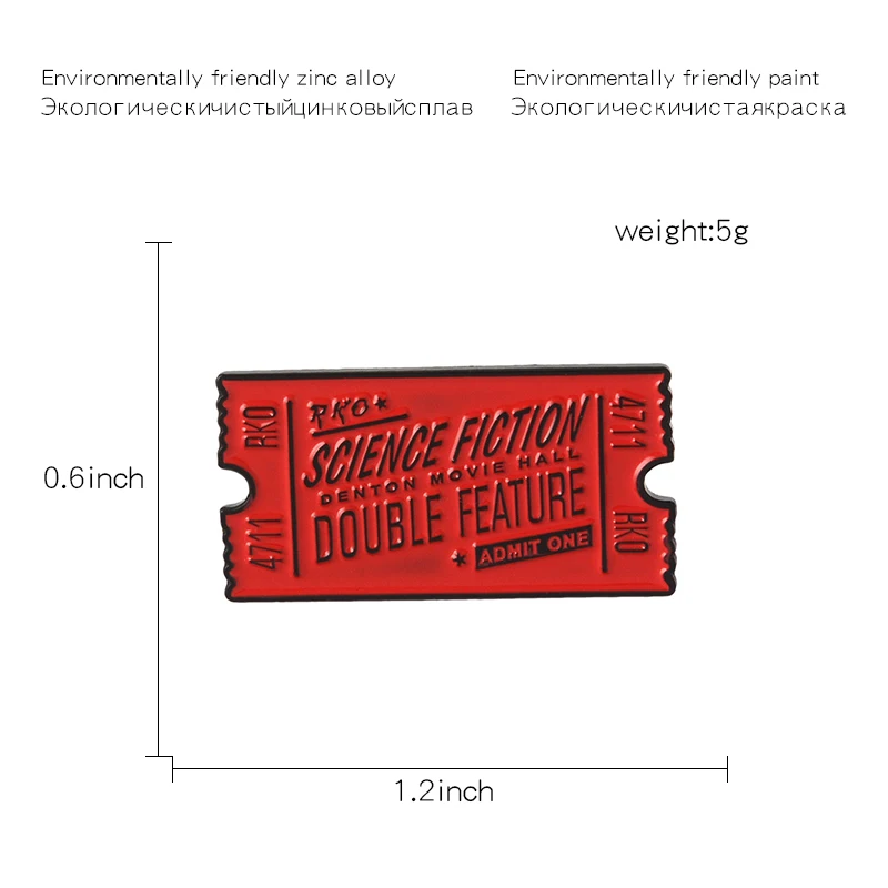 Rocky Horror, брошь в виде билета из фильма, научная фантастика, двойная особенность, эмаль, булавка на лацкане, значок, красный, черный, брошь в виде билета