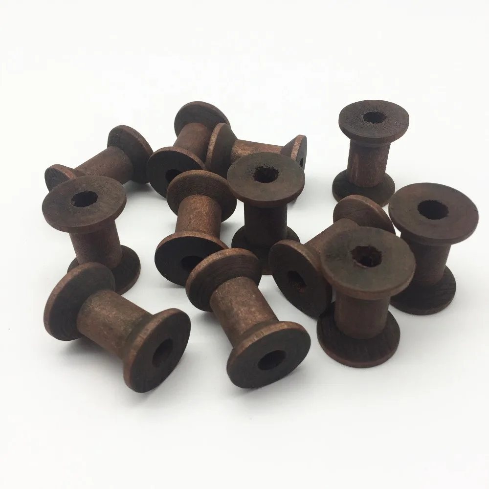 

50pcs 29x21mm Dark Brown Shabby Chic Wood Spools Wooden Crafts Spool Bobbins DIY Sewing Tools For Embellishments Threading